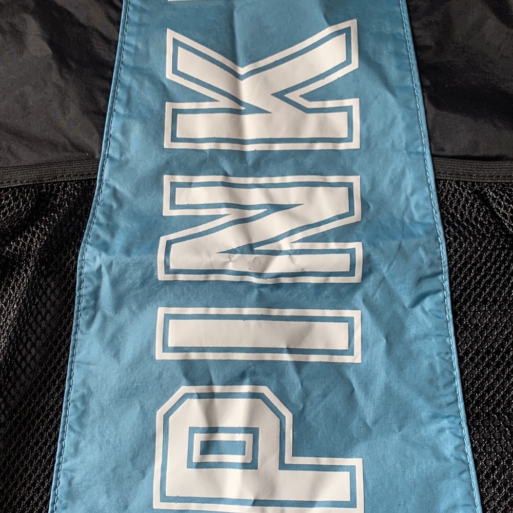 Pink Drawstring Backpack With 2 Outside Black Mes… - image 3